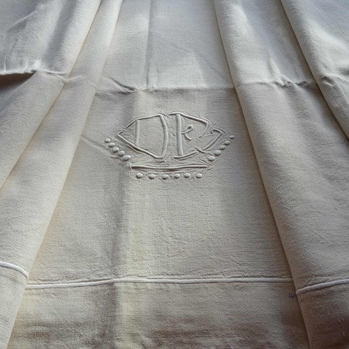 Monogrammed Vintage French Linen Sheet 