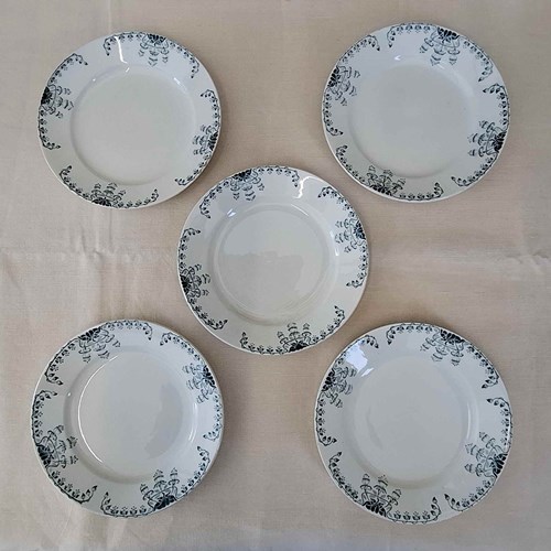 Set Of Five Antique French Ironstone Plates