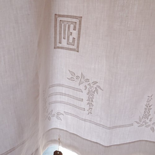 Large Fine White Linen Sheet With Applique Decor
