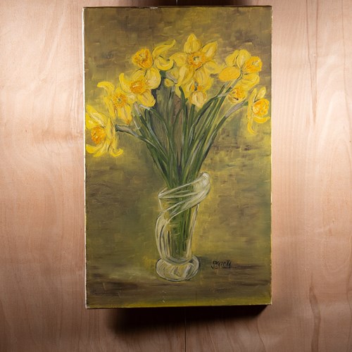 Mid Century French Oil On Canvas Of Daffodiles