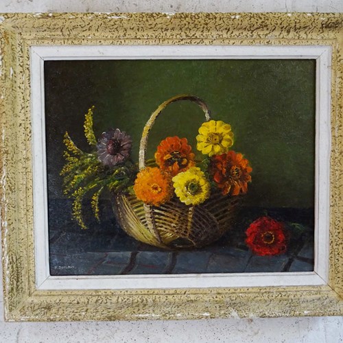 Cheerful French Oil Painting In Original Frame