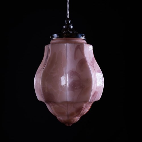Vintage French Glass Lantern In Soft Pink Hues