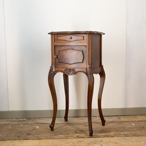 Marble Topped French Walnut Bedside Cabinet