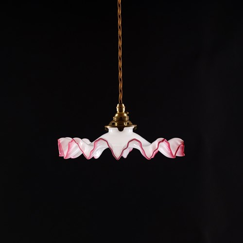 Vintage French Frilled Light With Deep Pink Rim
