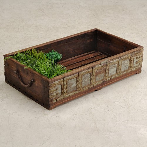 Iron and teak tray/ crate.