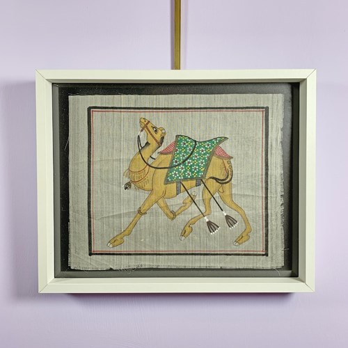 Framed Hand Painted Indian Camel On Silk