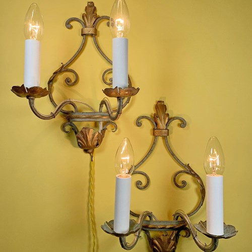 Pair Of Painted Italian Iron Wall Lights
