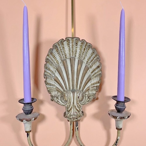 Vintage Wooden Scallop Shell Candle Sconce