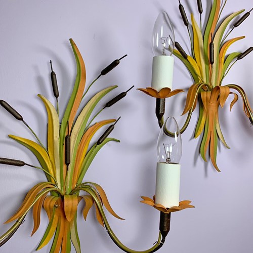 Vintage Painted Bulrush Wall Lights