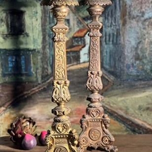 Antique French Large Church Chapel Metal Candle Candlestick Stick Pedestal  Ornament Stand Display Acorn Decor C1910's / EVE De France -  Canada