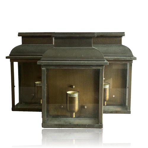 Set Of Three Verdigris Wall Lanterns