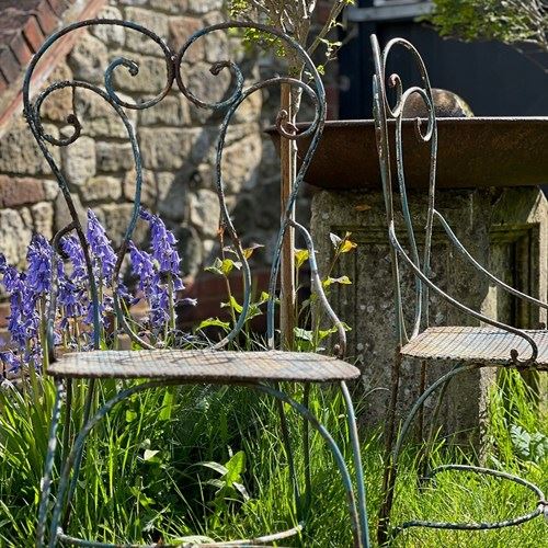 Pair Of Early 20Th Century Iron Garden Chairs