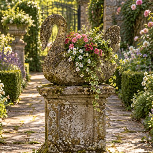 Weathered Garden Swan Planter