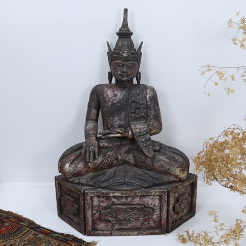 Large Hand Carved Wooden Thai Buddha Early 20Th Century