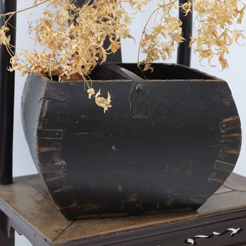 19Th Century Chinese Hand-Painted Cedar Paddy Field Trug