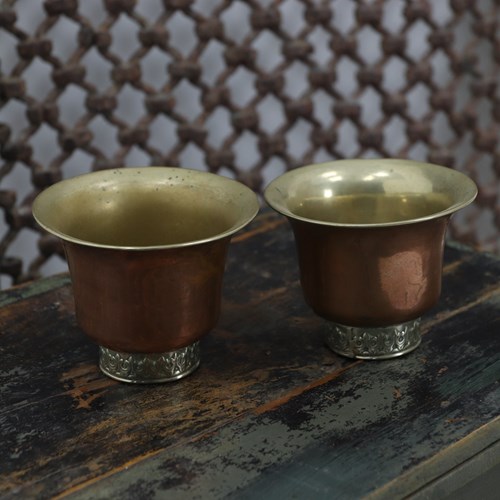 19Th Century Tibetan Ceremonial Cups With Silver Band