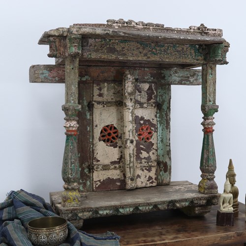 Late 18Th Century Polychromed Indian Temple Shrine With Mirror