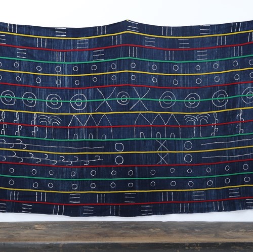 Mali Village Life Indigo Throw With Metal Beadwork (1)