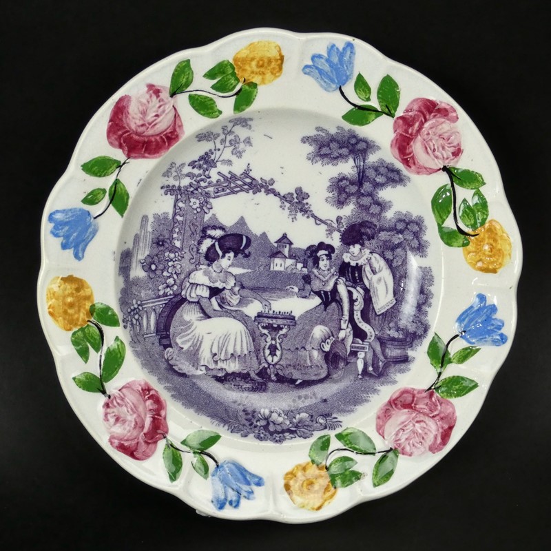 Child's plate with mauve transfer print-appleby-antiques-h20659a-childs-plate-poly-border-purple-print-main-637615325557371786.jpeg