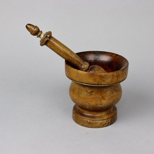 18Th Century, Wooden Mortar & Pestle