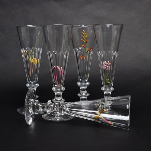 5 19Th Century Crystal Champagne Flutes