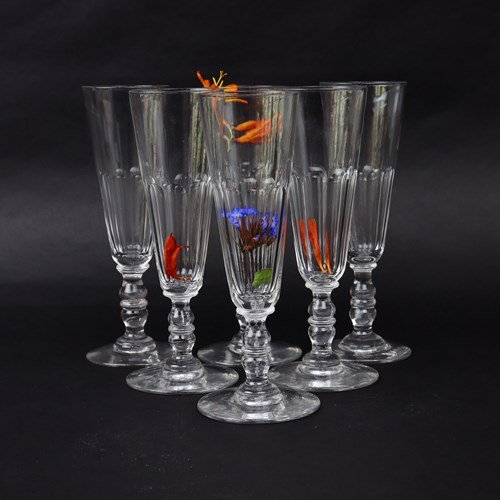 Set Of 6, French Crystal Champagne Flutes