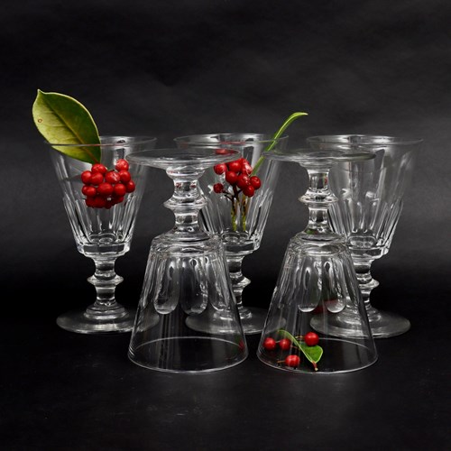 Set Of 5 French Crystal Wine Glasses