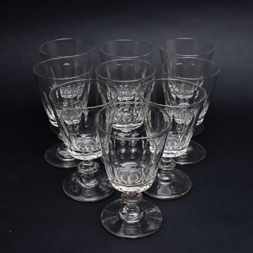 Set Of Nine French Crystal Wine Glasses