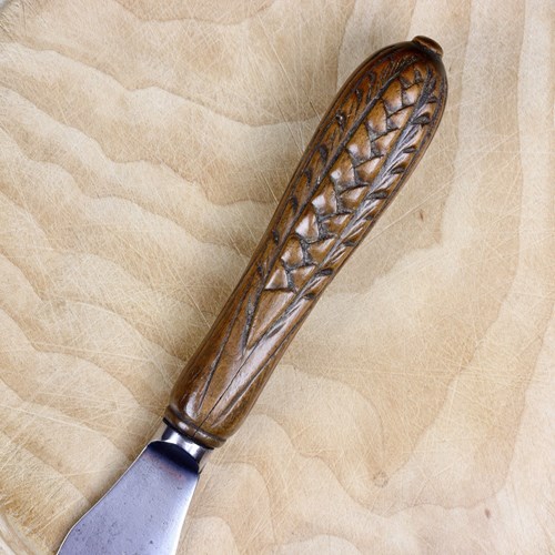 Beechwood Bread Knife Carved With Wheat