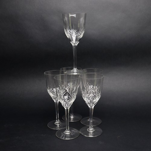 Set Of 6 Large, French Crystal Wine Or Water Glasses