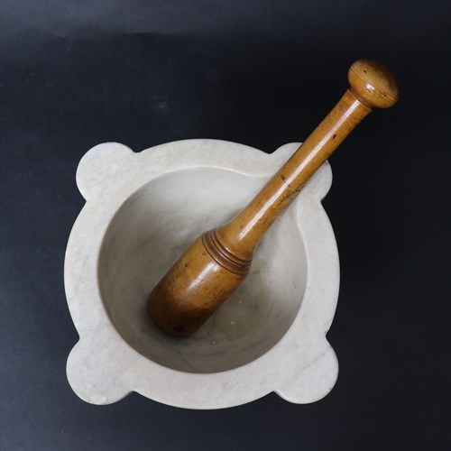 19Th Century, White Marble Mortar & Pestle