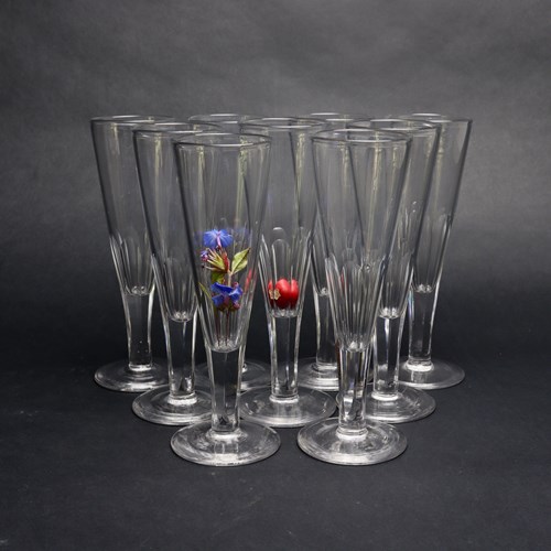 Set Of 9 French Crystal Champagne Flutes