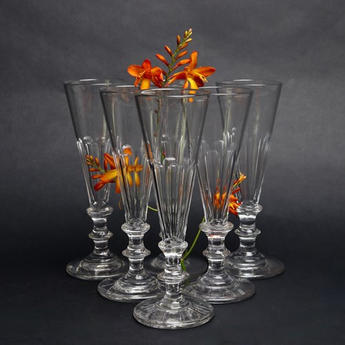 Six 19Th Century, French Crystal Champagne Flutes