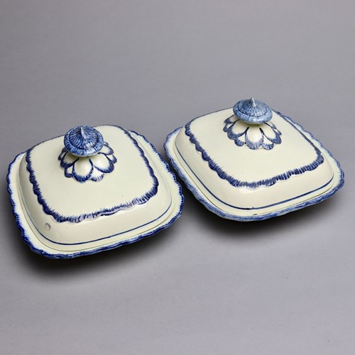 18Th Century Pearlware Tureens With Blue Feather Edge Borders