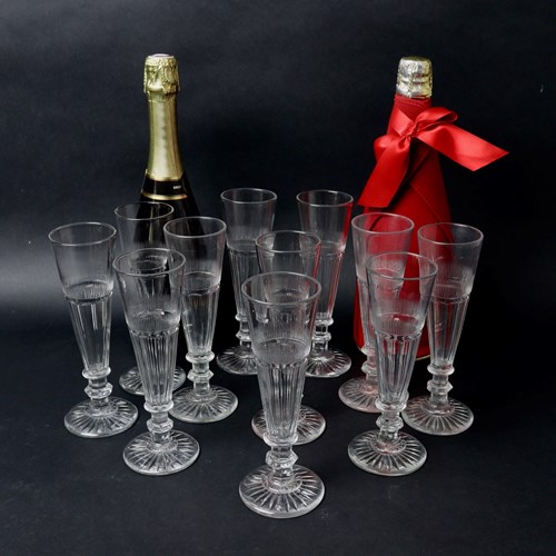 Set Of 11 19Th Century Baccarat Champagne Flutes