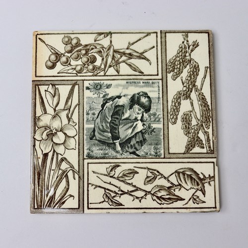 Victorian Picture Tile "Mistress Mary Quite Contrary"