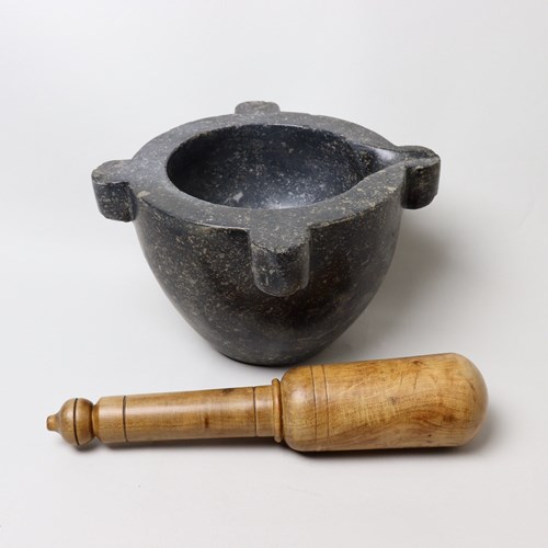 Early 19Th Century, Dark Grey Marble Mortar With Pestle