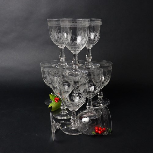 Set Of Nine Engraved Baccarat Glasses