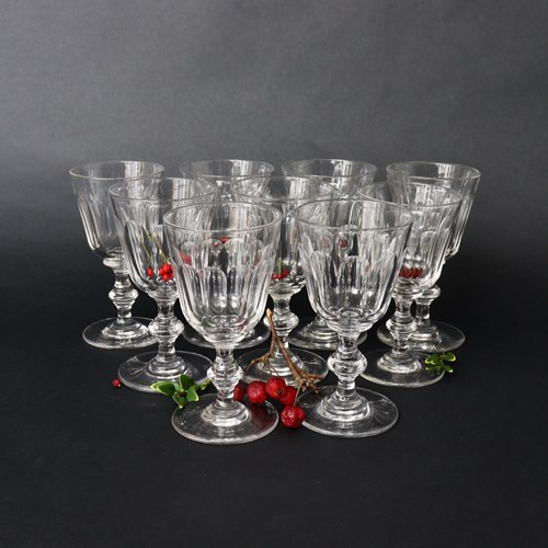 Nine, Large, 19Th Century Baccarat Crystal Glasses