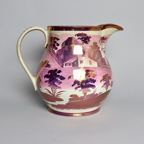 Huge Pink Lustre House Pattern Jug