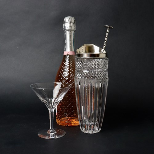 French Crystal Cocktail Mixer With Silver Mount