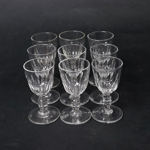 Nine Small, French Crystal, Port Or Sherry Glasses