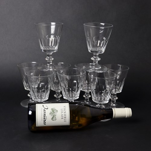 Set Of 9 French Crystal Wine Glasses