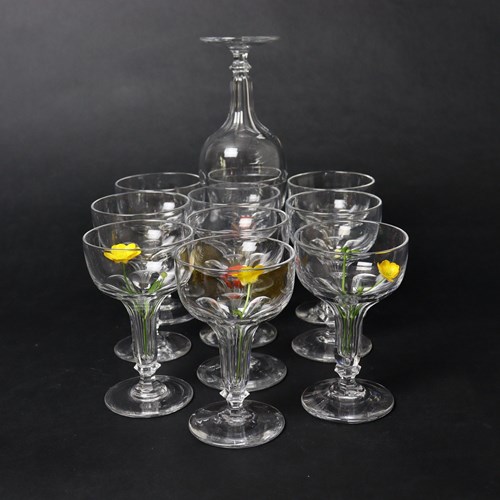11 Good Quality, French Crystal, Hollow Stem Champagne Coupes
