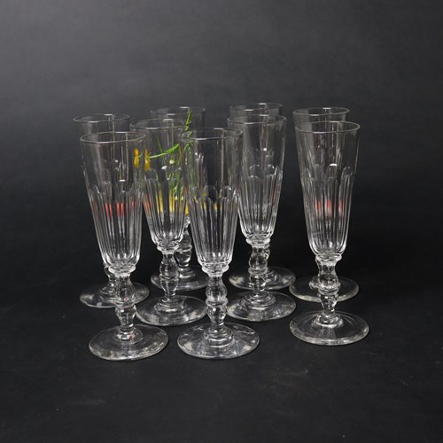 Set Of 9, French Crystal Champagne Flutes
