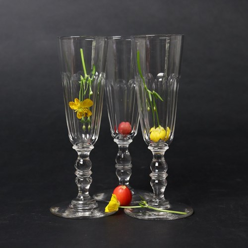 Three 19Th Century French Crystal Champagne Flutes