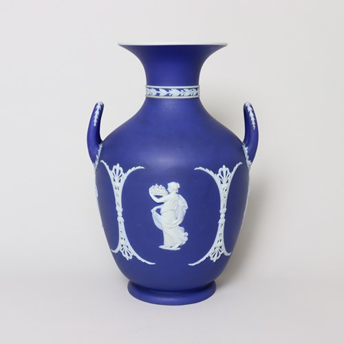 Wedgwood, Dark Blue Jasper, Twin Handled Vase