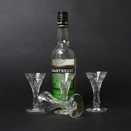 Set Of Four, Unusual, English Crystal Liqueur Glasses