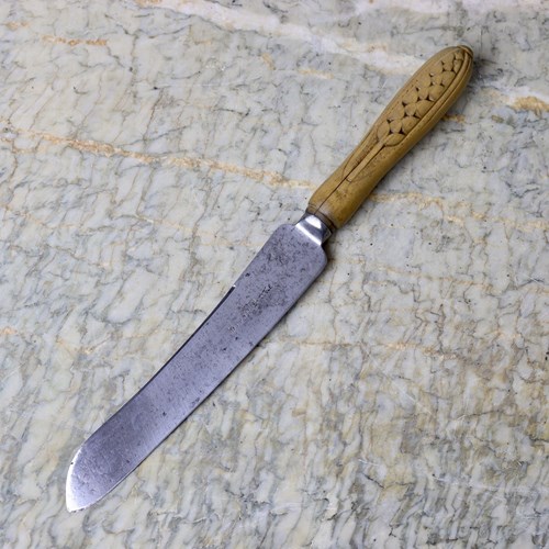 19Th Century Bread Knife With Carved Handle