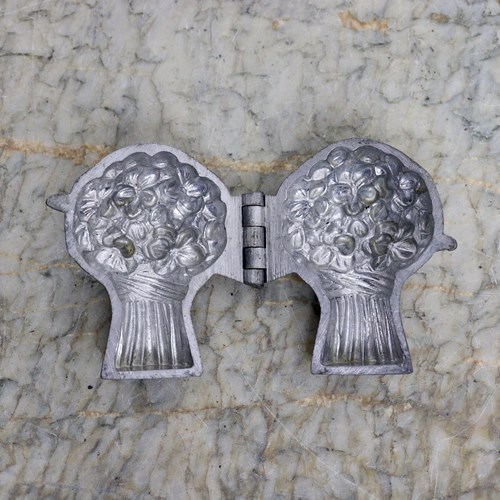Pewter Ice Cream Mould In The Shape Of A Bouquet Of Flowers